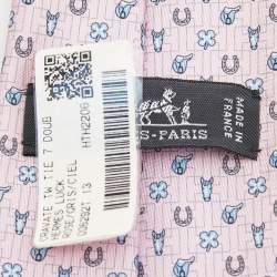 Hermès Pink Luck Printed Silk Slim Tie