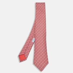 Hermès Red Tetes A Pois Printed Silk Slim Tie
