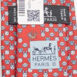 Hermès Red Tetes A Pois Printed Silk Slim Tie