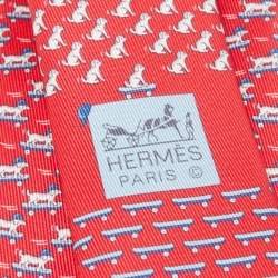Hermès Red Roller Dog Printed Silk Slim Tie