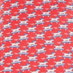 Hermès Red Roller Dog Printed Silk Slim Tie