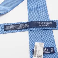 Pre Owned Hermes Blue Mega Chariot Silk Jacquard Slim Tie