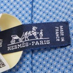 Pre Owned Hermes Blue Mega Chariot Silk Jacquard Slim Tie