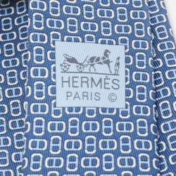 Pre Owned Hermès Blue 7 H Maillon Printed Silk Slim Tie