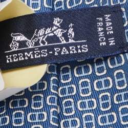 Pre Owned Hermès Blue 7 H Maillon Printed Silk Slim Tie