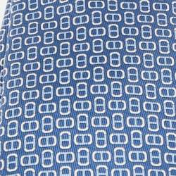 Pre Owned Hermès Blue 7 H Maillon Printed Silk Slim Tie