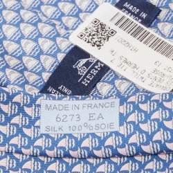 Hermès Blue Les Dents d'Hermes Twillbi Printed Silk Slim Tie