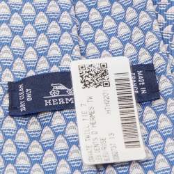 Hermès Blue Les Dents d'Hermes Twillbi Printed Silk Slim Tie