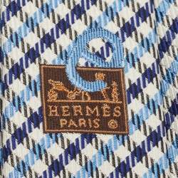 Pre Owned Hermès Blue English Boy Silk Jacquard Slim Tie