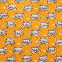 Pre Owned Hermès Orange Roller Dog Printed Silk Slim Tie
