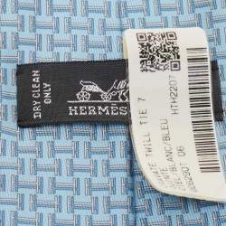 Pre Owned Hermès Light Blue H Quinte Printed Silk Slim Tie