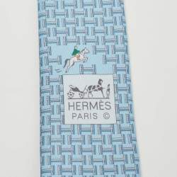 Pre Owned Hermès Light Blue H Quinte Printed Silk Slim Tie