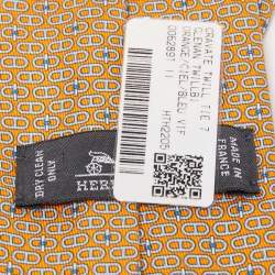 Pre Owned Hermès Orange Glenan Twillbi Printed Silk Slim Tie