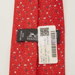 Pre Owned Hermès Red Bubble H Printed Silk Slim Tie