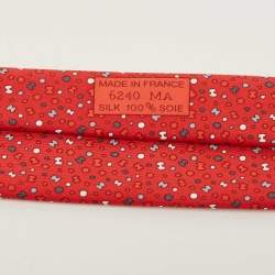 Pre Owned Hermès Red Bubble H Printed Silk Slim Tie