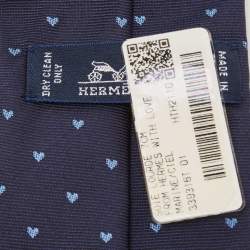 Pre Owned Hermès Navy Blue From Hermes With Love Silk Jacquard Slim Tie