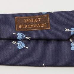 Pre Owned Hermès Navy Blue From Hermes With Love Silk Jacquard Slim Tie