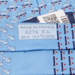 Pre Owned Hermès Blue Roller Dog Printed Silk Slim Tie