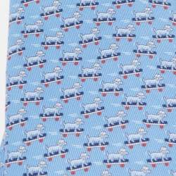 Pre Owned Hermès Blue Roller Dog Printed Silk Slim Tie