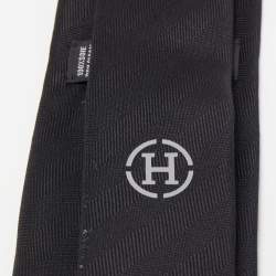 Pre Owned Hermès Black Chevron Recto Verso Silk Slim Tie