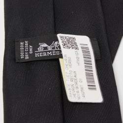 Pre Owned Hermès Black Chevron Recto Verso Silk Slim Tie