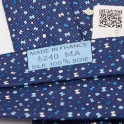 Pre Owned Hermès Navy Blue Bubble H Printed Silk Slim Tie