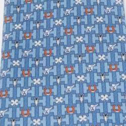 Pre Owned Hermès Blue H Luck Printed Silk Slim Tie