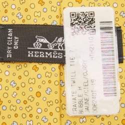 Pre Owned Hermès Yellow Bubble H Printed Silk Slim Tie