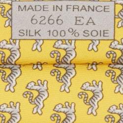 Pre Owned Hermes Yellow Happy Tiger Printed Silk Slim Tie