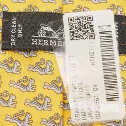 Pre Owned Hermes Yellow Happy Tiger Printed Silk Slim Tie