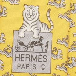 Pre Owned Hermes Yellow Happy Tiger Printed Silk Slim Tie