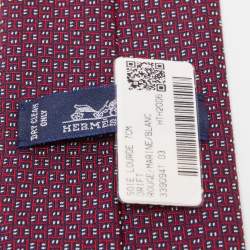 Pre Owned Hermès Navy Blue & Red 7 Drift Silk Jacquard Slim Tie