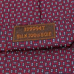 Pre Owned Hermès Navy Blue & Red 7 Drift Silk Jacquard Slim Tie