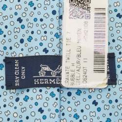 Pre Owned Hermes Blue Bubble H Printed Silk Slim Tie
