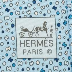Pre Owned Hermes Blue Bubble H Printed Silk Slim Tie