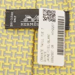 Pre Owned Hermès Yellow 7 Quinte Printed Silk Slim Tie