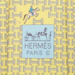 Pre Owned Hermès Yellow 7 Quinte Printed Silk Slim Tie