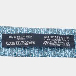 Pre Owned Hermès Blue 7 Glenan Twillbi Printed Silk Slim Tie