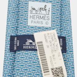 Pre Owned Hermès Blue 7 Glenan Twillbi Printed Silk Slim Tie