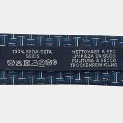 Pre Owned Hermès Navy Blue 7 Quinte Printed Silk Slim Tie