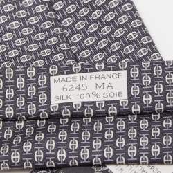 Pre Owned Hermès Black 7 H Au Maillon Printed Silk Slim Tie