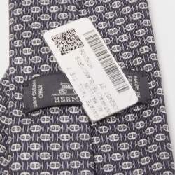 Pre Owned Hermès Black 7 H Au Maillon Printed Silk Slim Tie