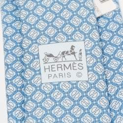 Pre Owned Hermès Blue La Roue Tourne Printed Silk Slim Tie