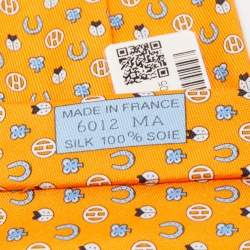 Pre Owned Hermès Orange Job Interview Printed Silk Slim Tie