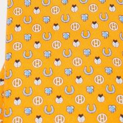 Pre Owned Hermès Orange Job Interview Printed Silk Slim Tie