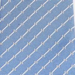 Pre Owned Hermès Blue H Quadrige Silk Jacquard Slim Tie