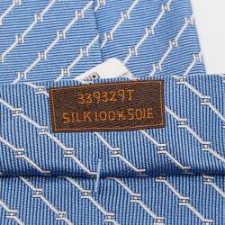 Pre Owned Hermès Blue H Quadrige Silk Jacquard Slim Tie