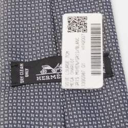 Pre Owned Hermès Charcoal Grey Mega Chariot Silk Jacquard Slim Tie