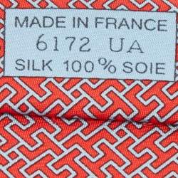 Pre Owned Hermès Pink 7 Amazing Printed Silk Slim Tie