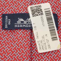 Pre Owned Hermès Pink 7 Amazing Printed Silk Slim Tie